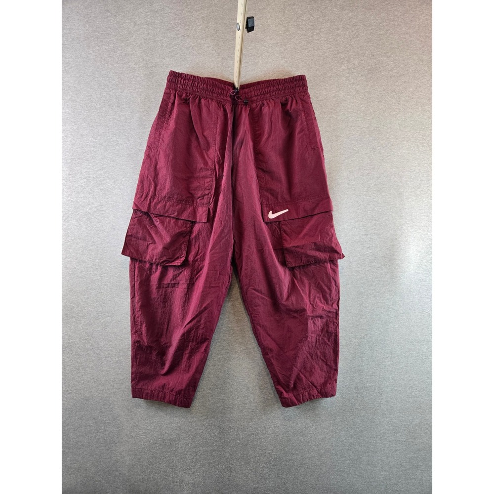 Nike Cargo Pants Women Large Burgundy Swoosh Woven Ripstop Nylon Baggy DR5622